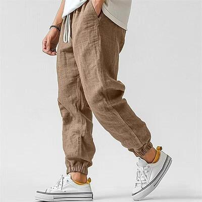 Men Linen Pants Beach Casual Summer Elastic Waistband