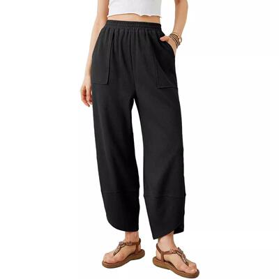 Womens Baggy Leg Pants Casual Elastic Waisted Palazzo Harem
