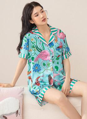 Women Print Pajamas Lounge Set Two Sleeve Shirt Shorts