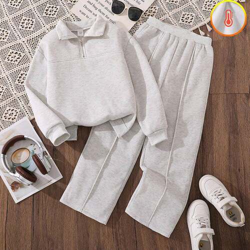 Girls 2 Fleece Lined Casual Clothing Set Zipper Sleeve