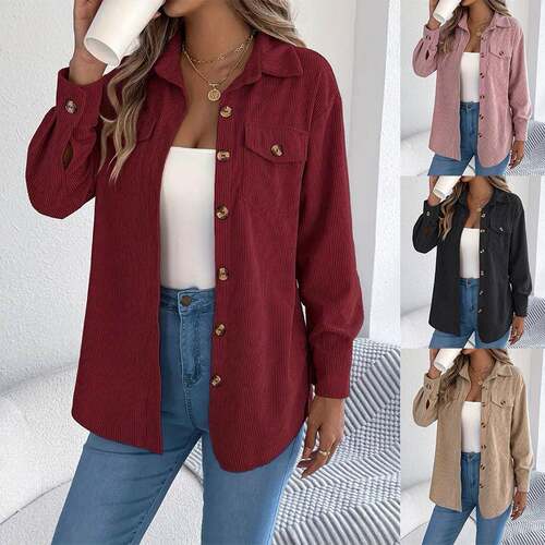 Color Sleeve Button Front Jacket Casual Lapel Fall Winter