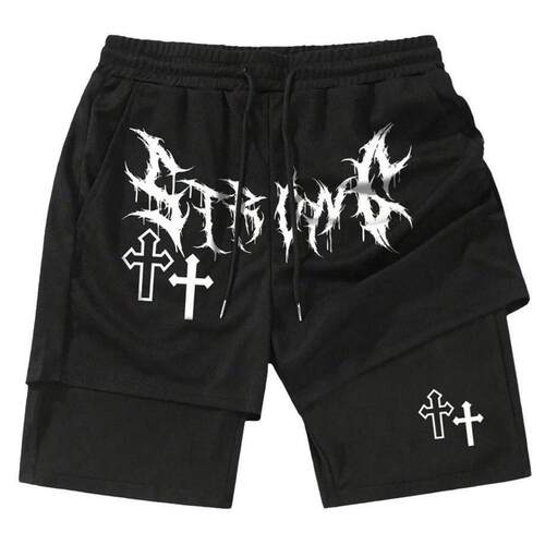 Men Cartoon Print Patchwork Letter Shorts Regular Casual