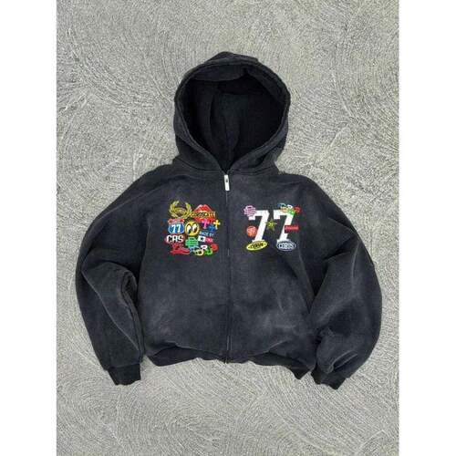 Men Digital Printing Washed Zip Up Hoodie Casual Regular