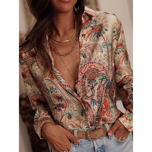 Women Over Print Blouse Casual Sleeve Button Cardigan Daily