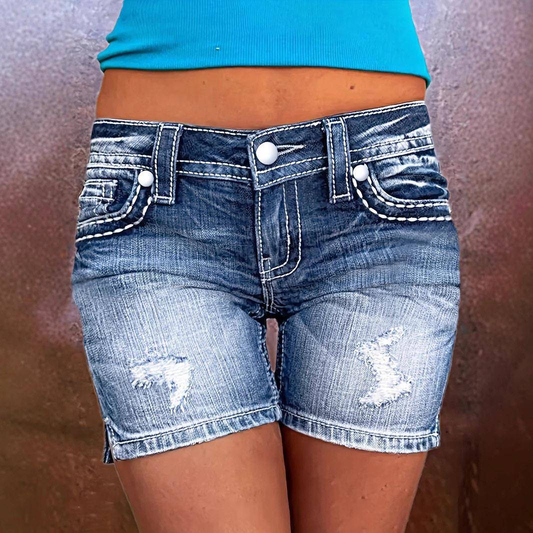 Women Ripped Skinny Shorts Summer Distressed Look Streetwear - 实物图