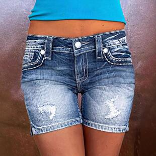 Women Ripped Skinny Shorts Summer Distressed Look Streetwear