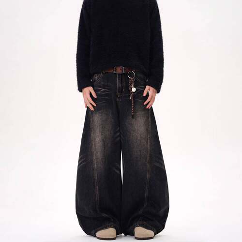 Women Street Chic Waist Patchwork Leg Jeans Fake Two