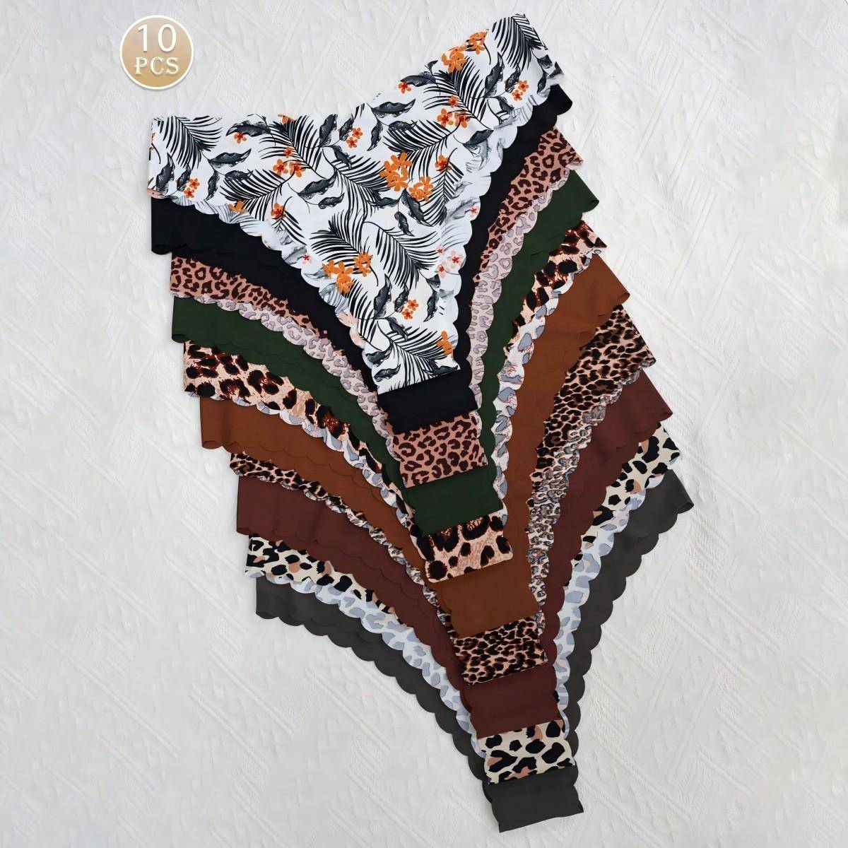 5 6 7 10 12 set women wavy edge seamless printed sexy thongs