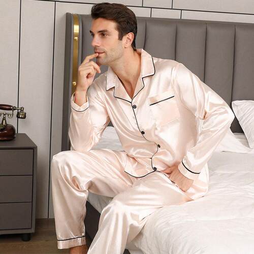 Men Boat Print Pyjama Two Set Casual Comfy Sleeve Collared