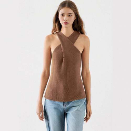Buenoble Womens Cross Front Halter Knit Tank Sleeveless