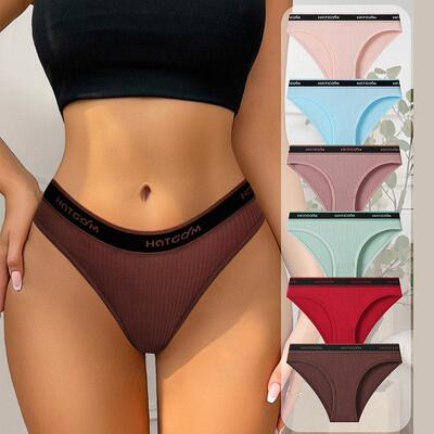 Women Letter Print Contrast Binding Panty Regular Lady Comfy