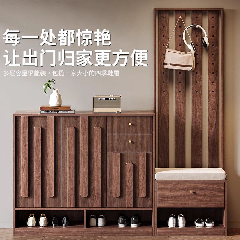 家用入户门实木鞋柜家用门外走廊客厅隔断带座凳换鞋凳挂衣架一体