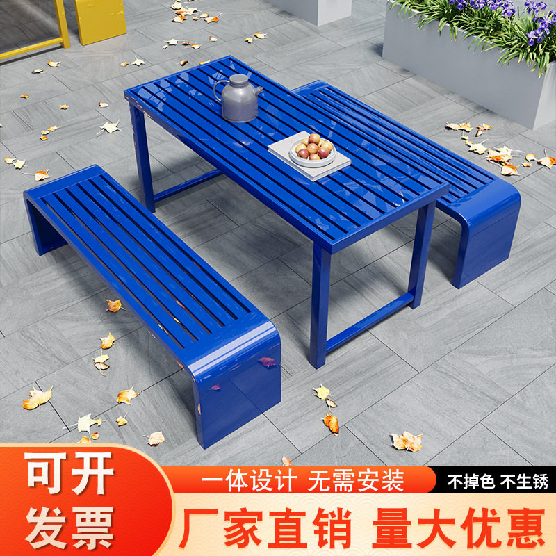 公园户外防腐木餐桌椅组合套装阳台广场休闲室外餐厅不锈钢餐桌椅