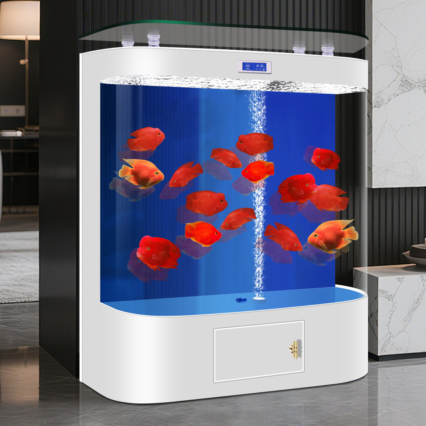 新款鱼缸中大型家用客厅靠墙圆弧形水族箱免换水大弯落地生态鱼缸