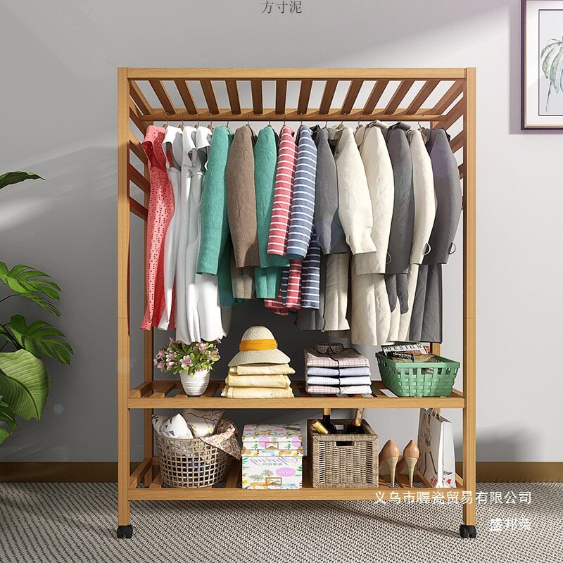 衣架落地卧室衣柜简易家用挂衣服的架子简约实木落地式衣帽架批发