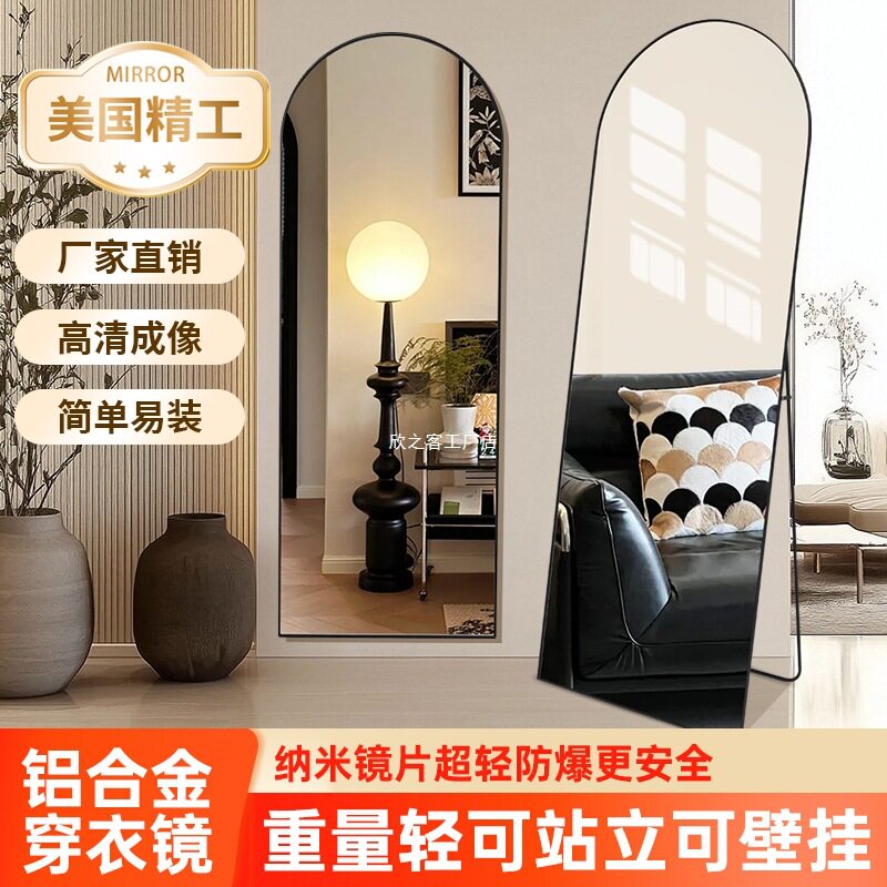钢化玻璃全身落地穿衣镜可移动