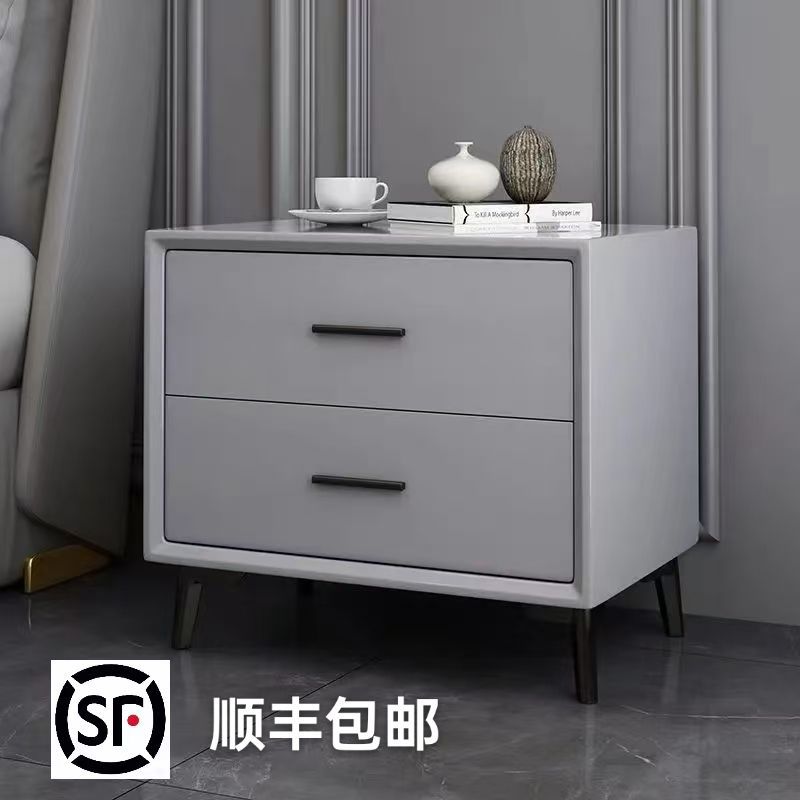 床头柜现代简约猫爪皮质家用实木双抽屉软包卧室柜子置物架收纳柜