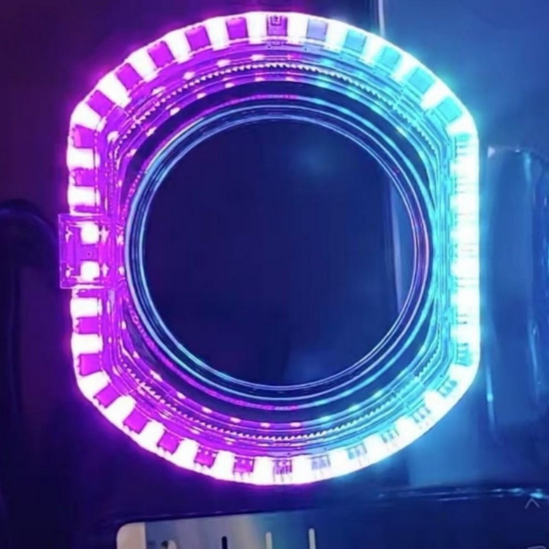 大灯3寸2.5寸方形LED幻彩天使眼光圈一体罩 BM方形LED天使眼光源