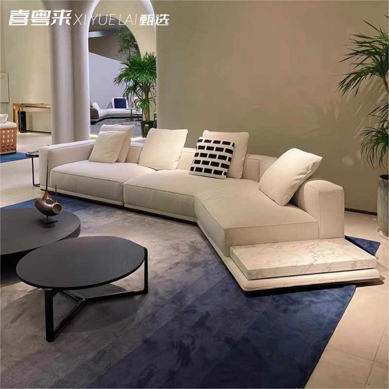 意式极简棉麻布艺客厅转角沙发