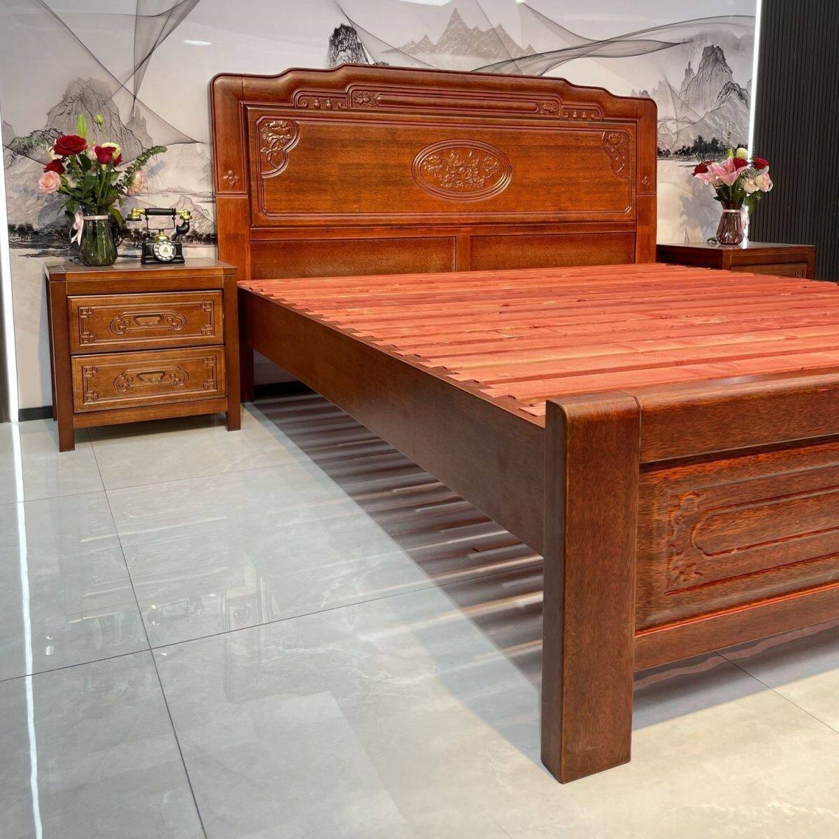 全榫卯花梨木实木床1.8中式双人床1.5卧室明清古典雕花主卧仿古床