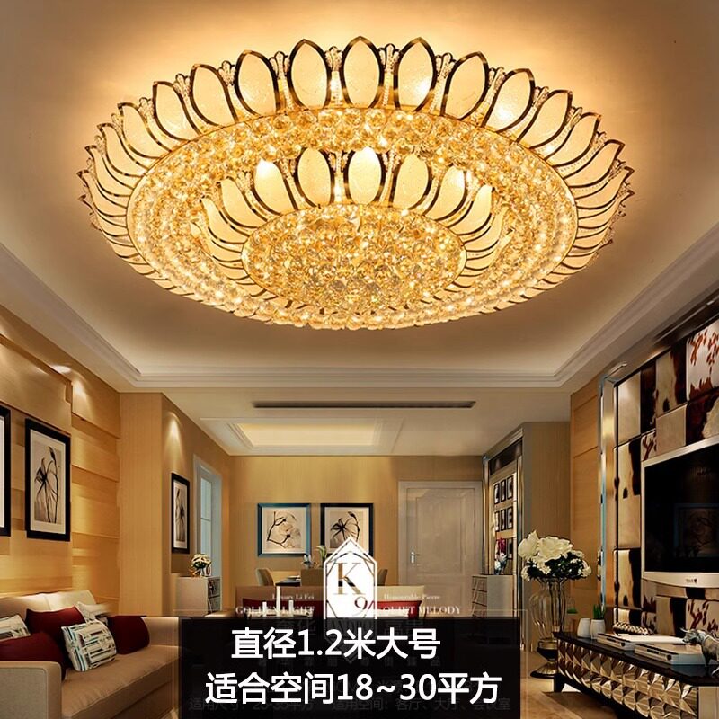 跨境别墅客厅卧室水晶吸顶灯大堂宫殿圆形莲花灯家用现代轻奢房间