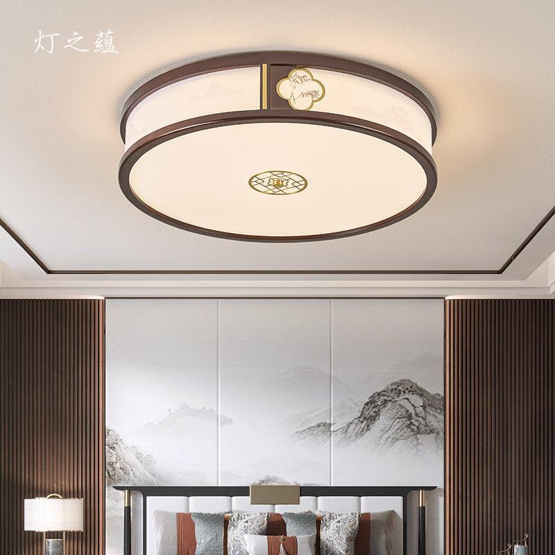 LED新中式实木圆形吸顶灯