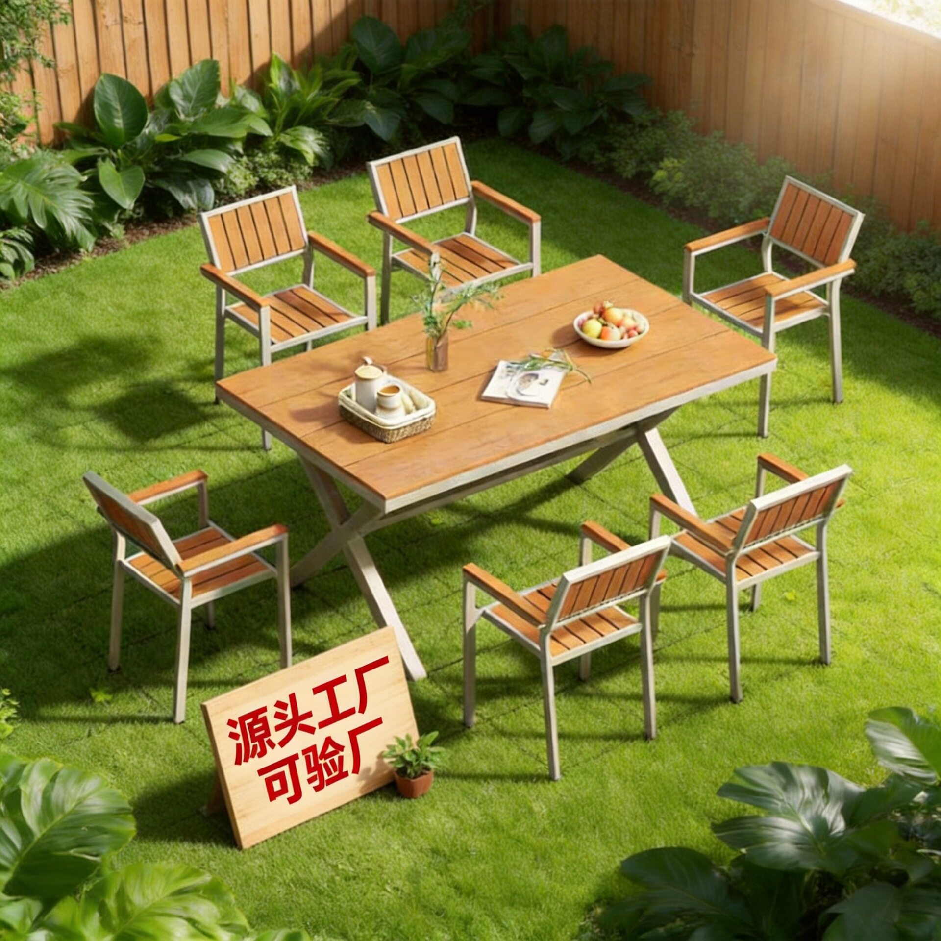 防水防晒户外塑木桌椅庭院室外休闲餐桌露天阳台花园防腐桌椅组合