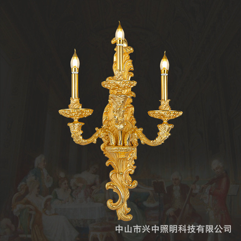 法式壁灯欧式奢华卧室床头灯别墅客厅过道全铜美式复古脱腊铜壁灯