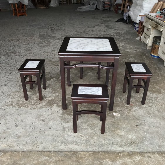 仿古大理石八仙桌中式快餐烧腊甜品兰州拉面餐桌椅实木餐桌椅组合