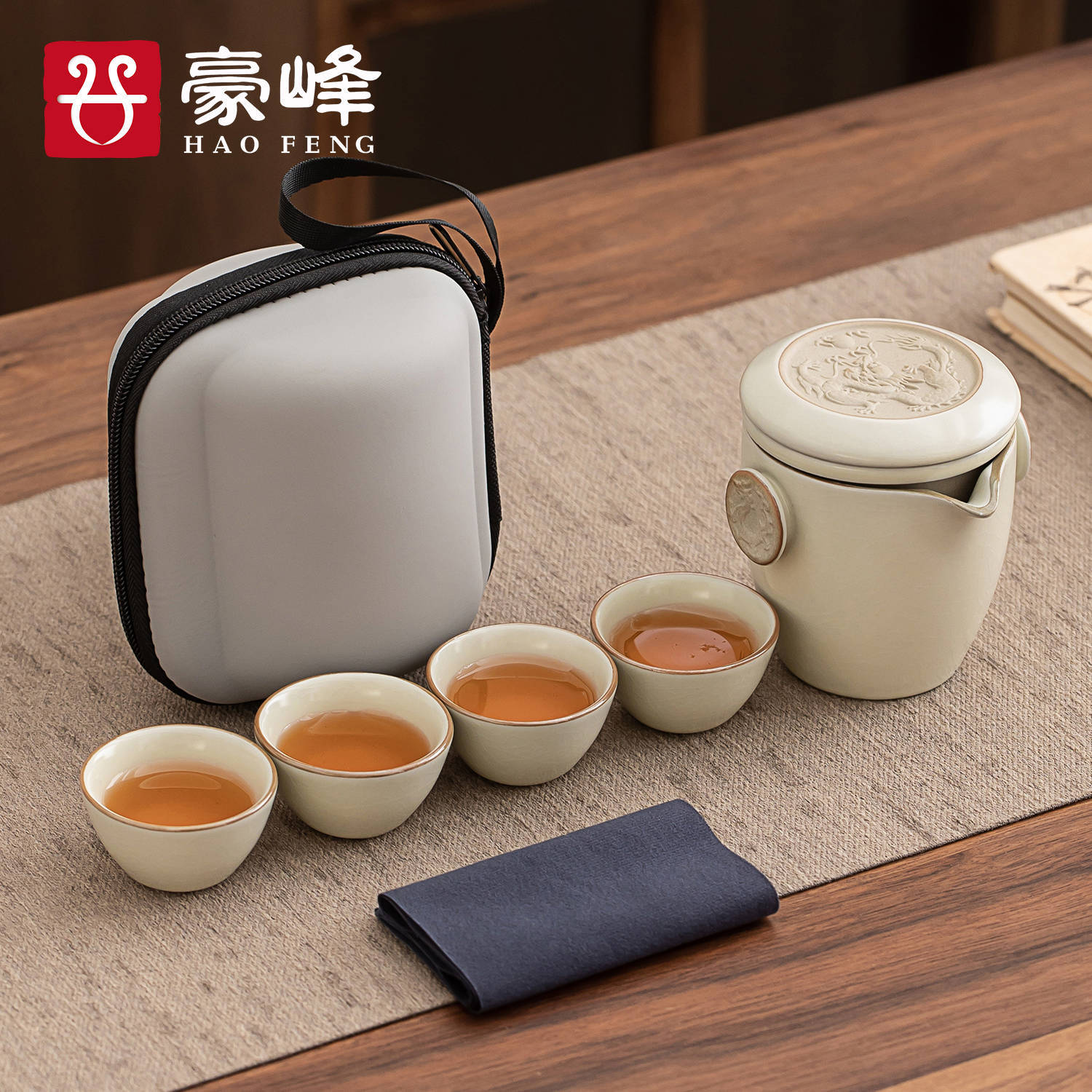 豪峰户外便携式陶瓷快客杯一壶四杯办公室泡茶壶喝茶旅行茶具套装