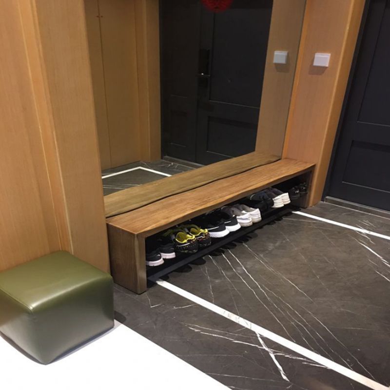 北欧双层实木入户换鞋凳带鞋架