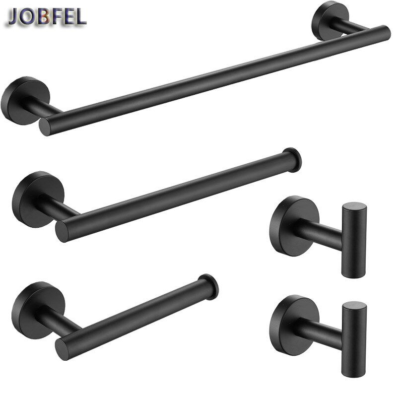 跨境304不锈钢卫浴挂件套装 黑色厚重衣帽钩卷纸架单杆毛巾架