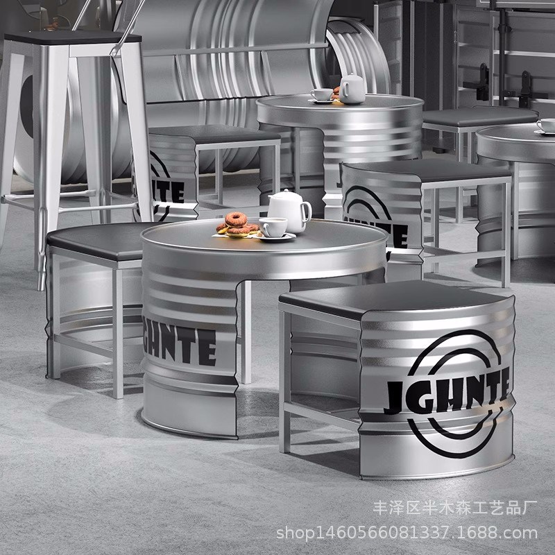工业风创意油桶矮桌子咖啡店酒吧茶几奶茶店电影院个性小桌椅组合
