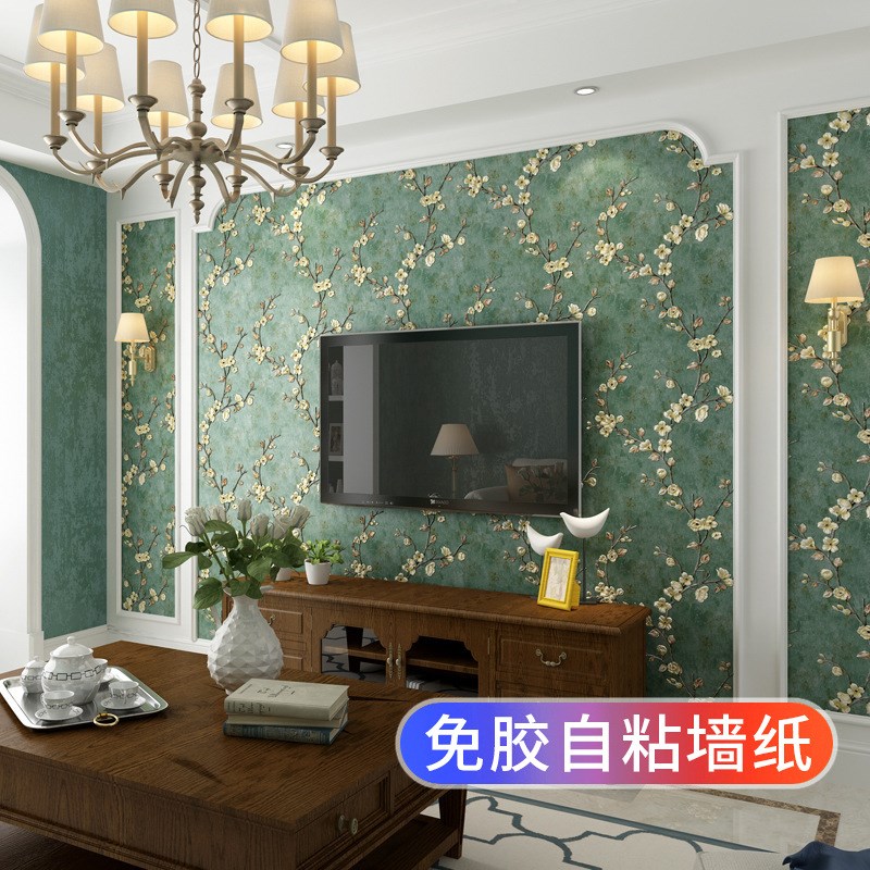 复古美式乡村自粘无纺布壁纸3D立体田园宿舍卧室客厅电视背景墙纸