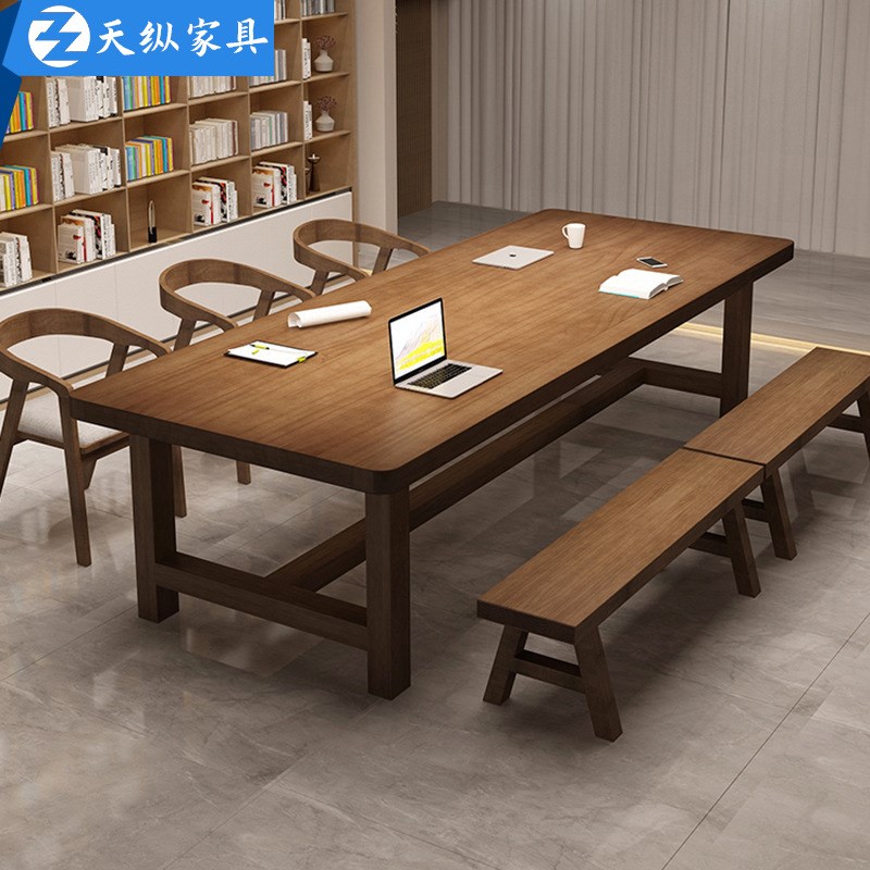 天纵美式全实木办公桌书桌家用客厅长条桌阅览桌学生学习桌工作台