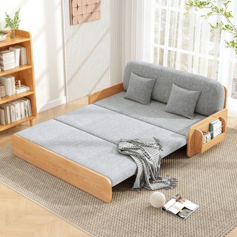 实木沙发床折叠两用客厅阳台多功能床小户型懒人可伸缩布艺小沙发