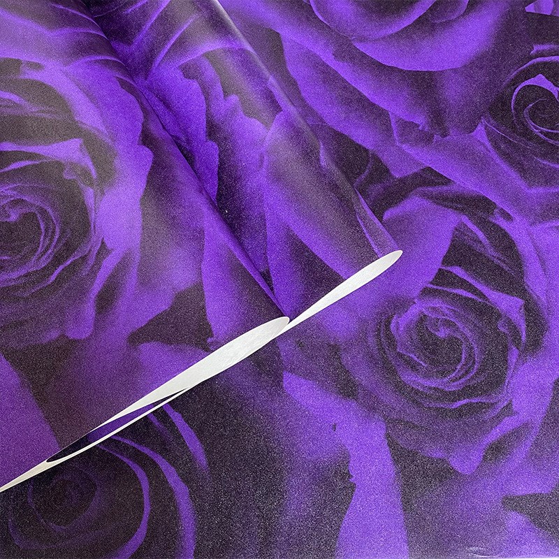 紫色3D大玫瑰花墙纸 餐厅KTV酒店饭店背景墙新中式个性深色系壁纸