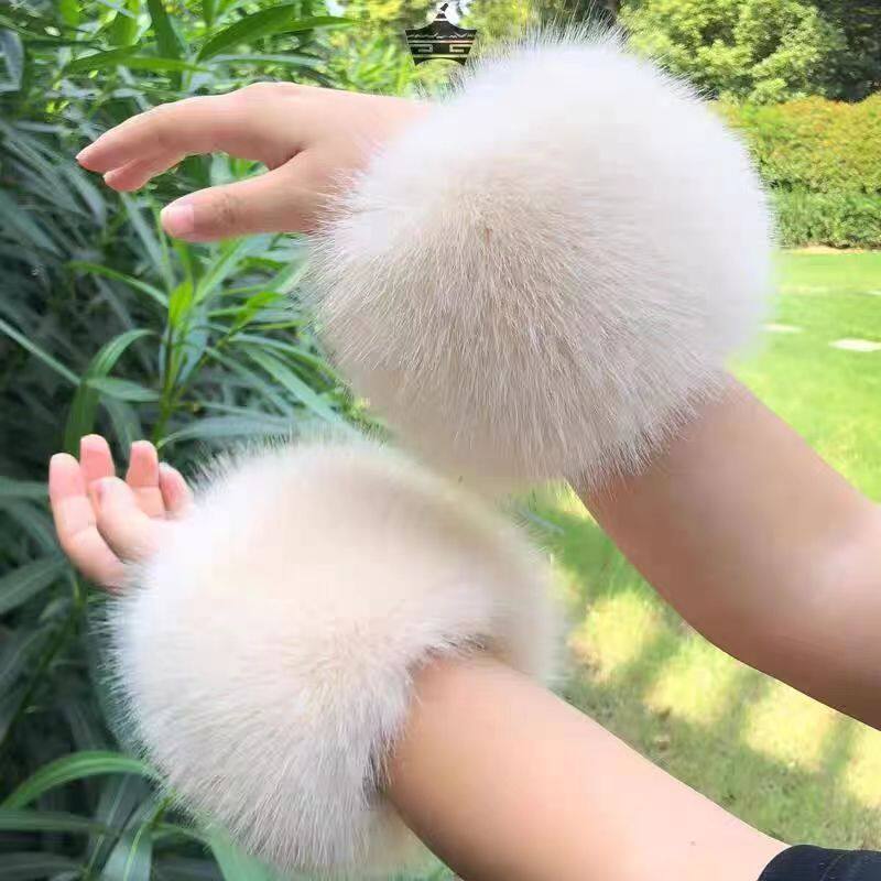 女士百搭冬季仿狐狸毛皮草袖口圈袖套毛毛鞋套毛领毛圈手腕套