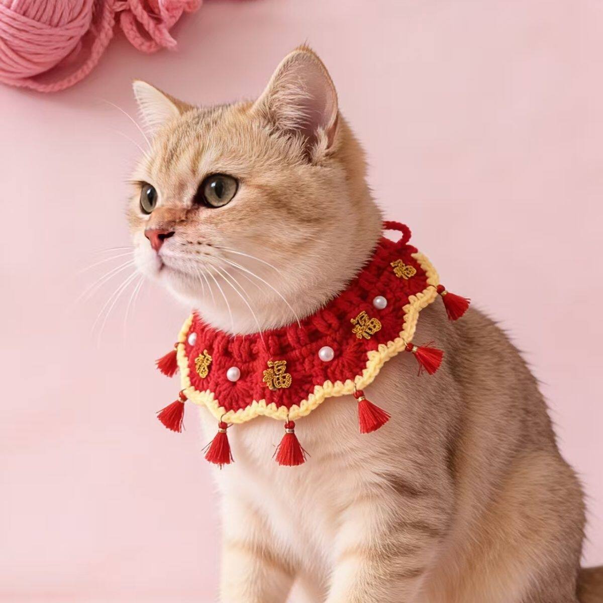 手工针织毛线狗狗猫咪围巾可爱花朵宠物成品配饰