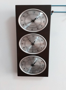 温湿度新款气压庭院计钟木表多时区钟表国际时R间客厅摆件创意现