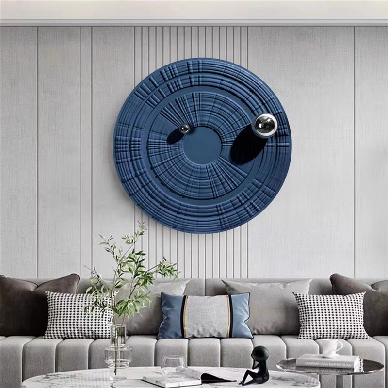 圆形木雕金d属球立体实物画沙发背景墙抽象简约装饰画玄关走廊挂