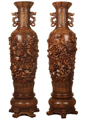 落地花瓶摆件大号一对中式客w厅玄关电J视柜旁酒店大厅装饰乔迁礼