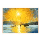 单L联大副背景客厅装 手绘抽象油画现代简约海上日出欧式 美式 饰画