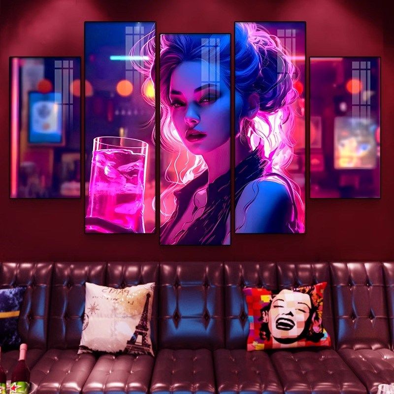 包安装赛博朋克KTV套房包厢壁画酒店装J饰画吧台组合海报酒吧挂画