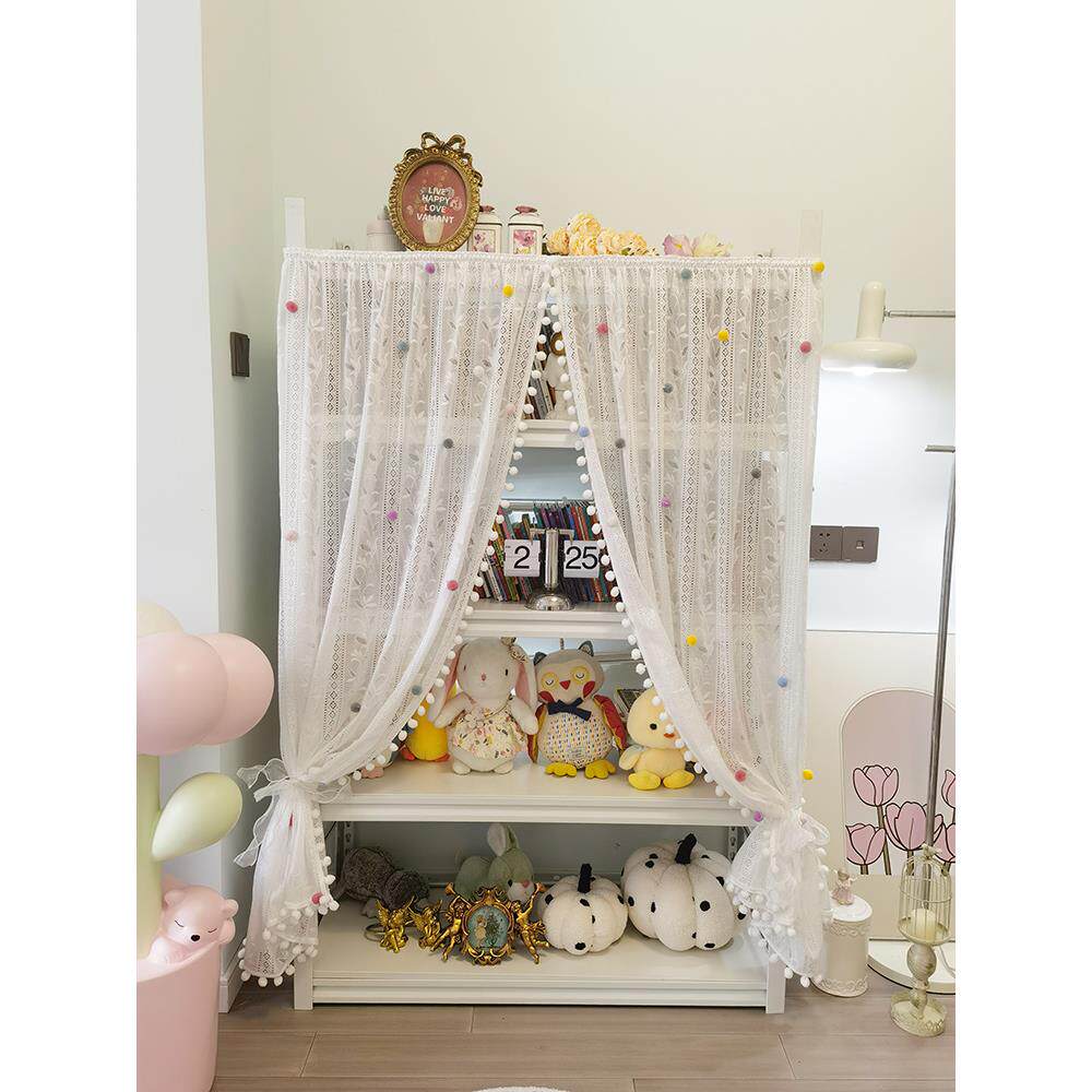 毛球diycih绒球蕾丝纱帘帘柜书鞋货架架遮挡帘电视柜帘架梦幻帘自