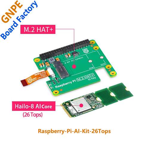 原装树莓派5AI Kit人工智能套件Hailo8l 13/26Tops PCIE M.2 HAT+