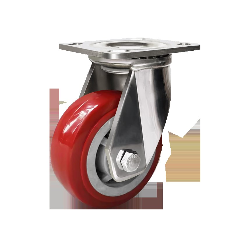 304不锈钢脚轮4.5.q6.8寸万向轮重型聚氨酯防锈耐磨静音定向枣红
