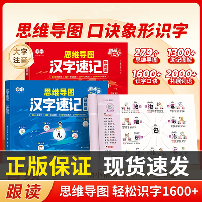 思维导图汉字速记1600字幼小衔接小学趣味口诀科学轻松识字书小学生思维导图速记汉字人教版偏旁部首组合幼儿园儿童识字书幼儿认字