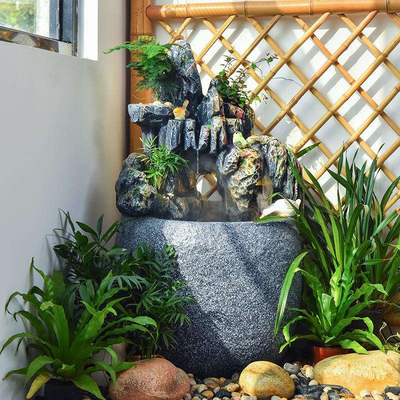 假山流水喷泉公司玄关门店装饰庭院阳台生态鱼缸民宿造景开业摆件