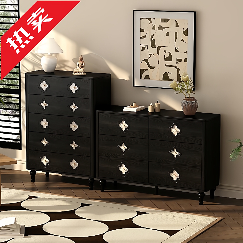 法式贝壳五斗柜复古四叶实木斗柜储物收纳柜卧室书柜子靠墙立柜